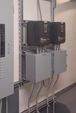 A view of electrical panels and voltage drives